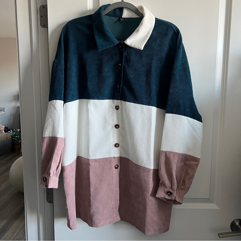 NWOT SHEIN Curve Color Block Corduroy Shacket